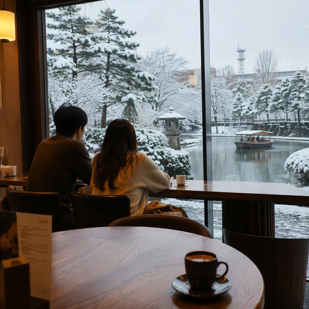 雪の日デートは呉羽山の隠れ家カフェで決まり