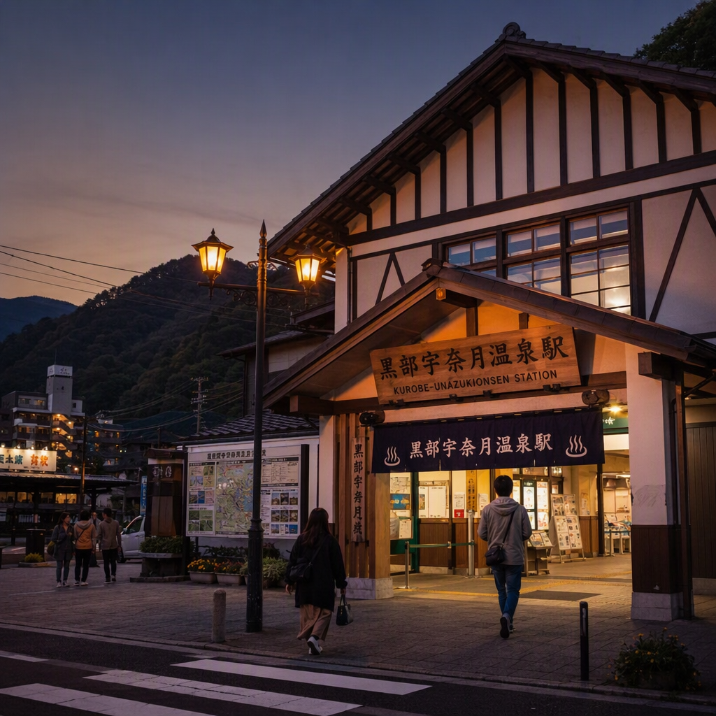 黒部宇奈月温泉駅発、仕事帰りは19時集合の夜カフェへ